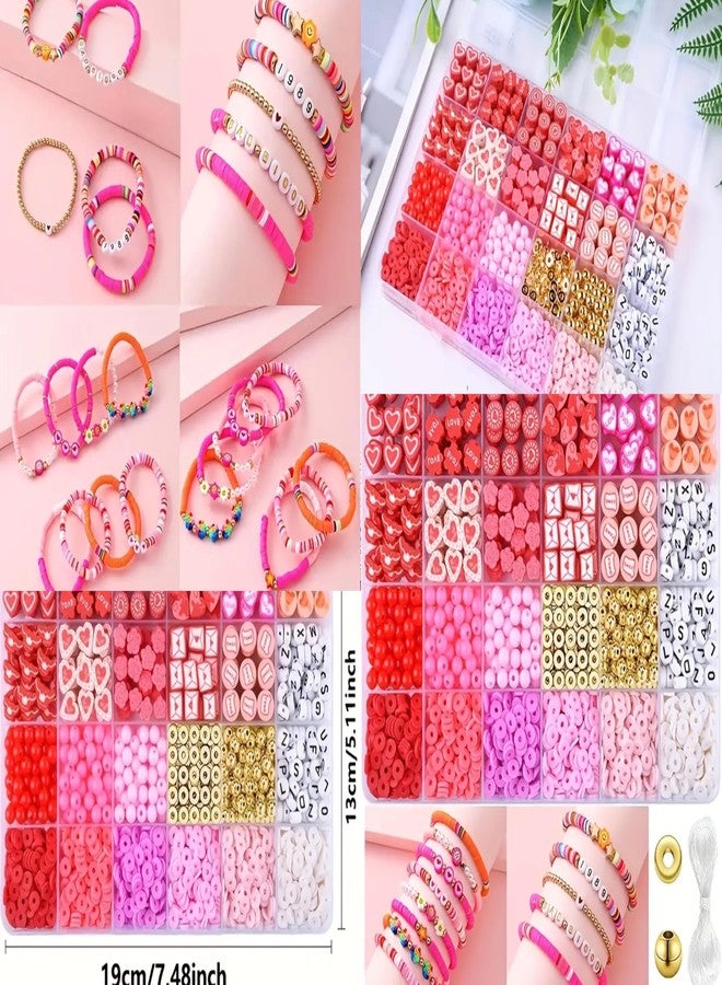 CLOUDTAB Red Bracelet Making Kit 24 Style Polymer Clay Heishi Bead, Alphabet Letter Beads, Heart & Gold Spacer Beads with String for DIY Jewelry, Friendship Bracelets, Gifts for Girls & Women - Image 5